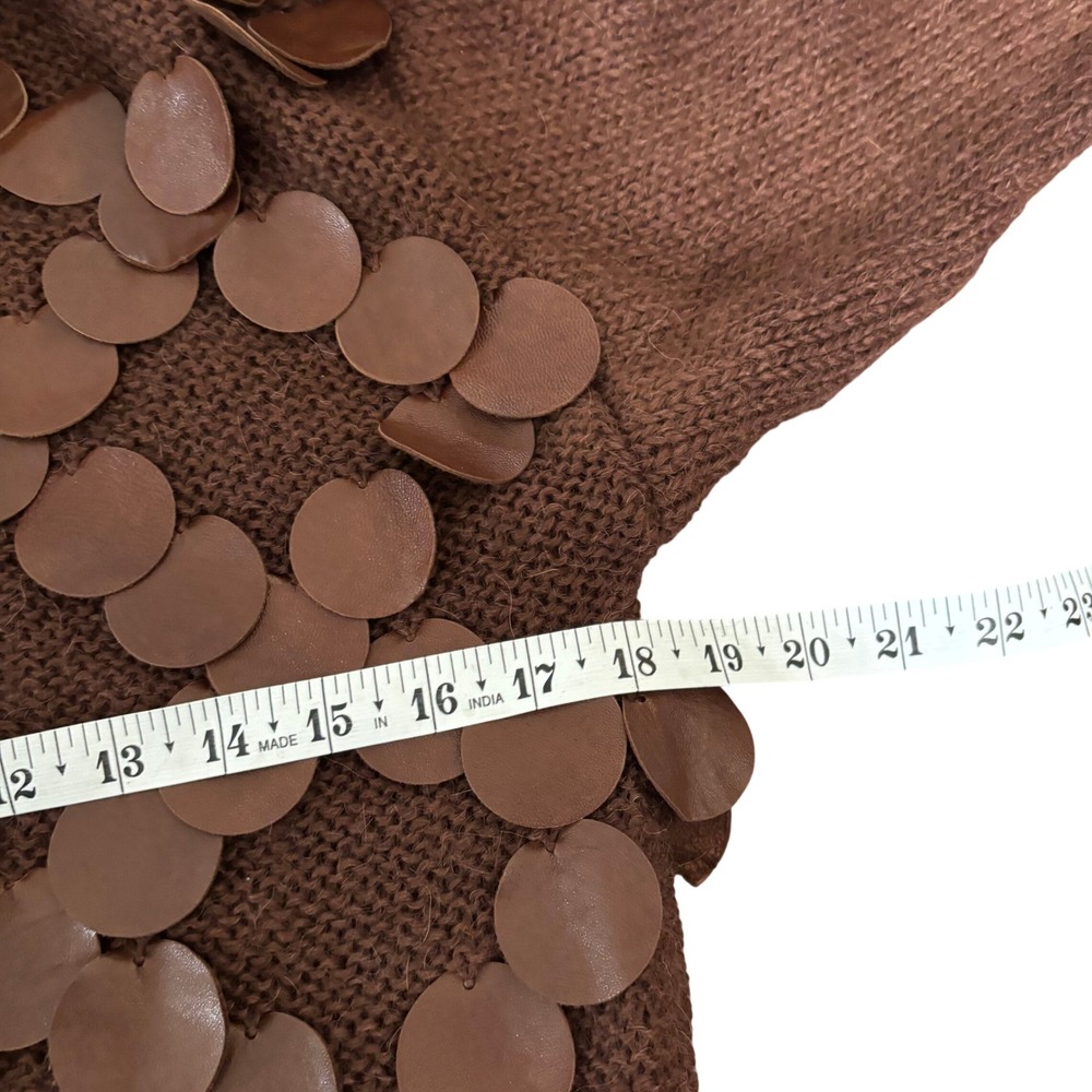 Vtg 90s Wool Alpaca Leather Sweater Sz M Brown Boho‎ Luxe Festival Embellished - Picture 5 of 9